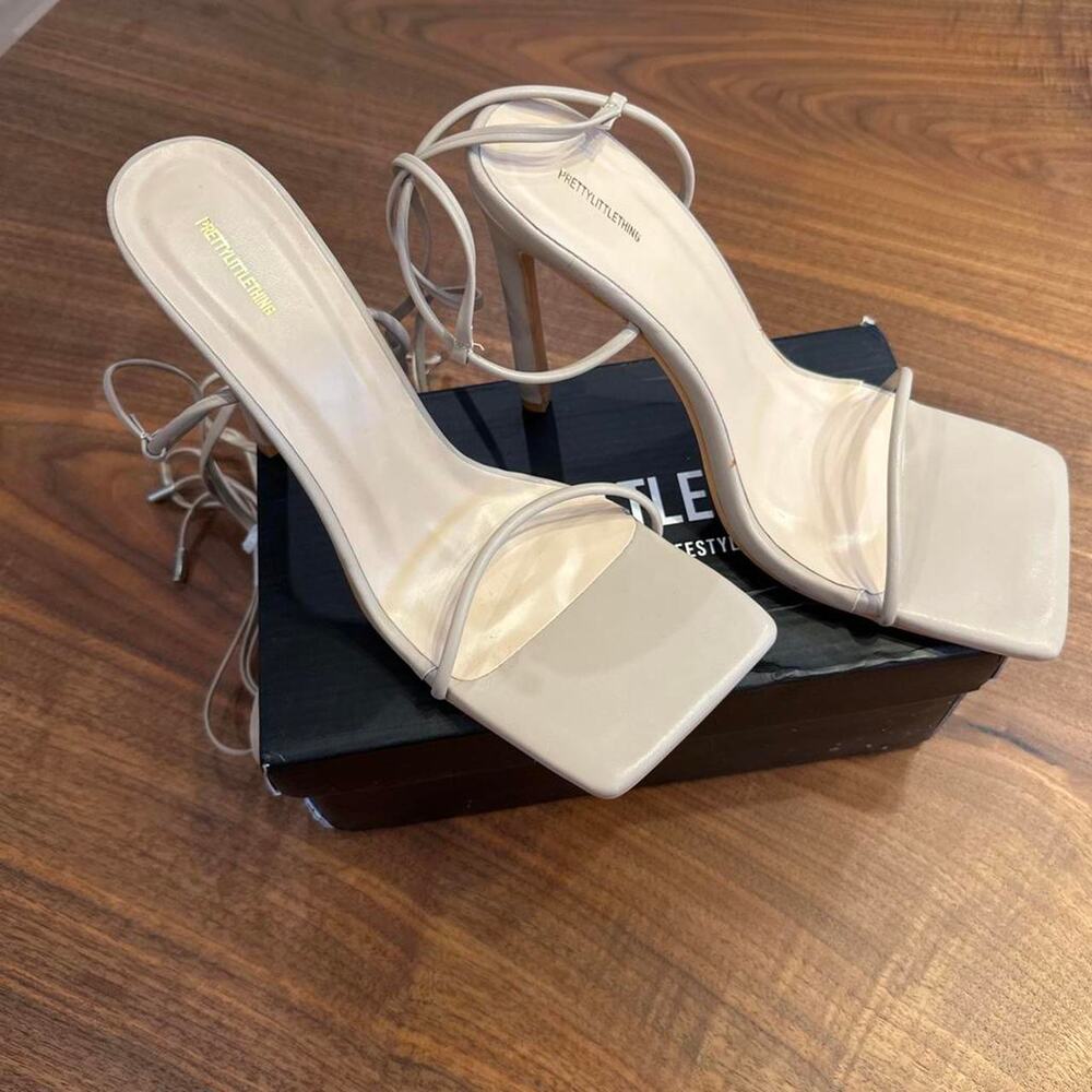 Prettylittlething lace up nude heels